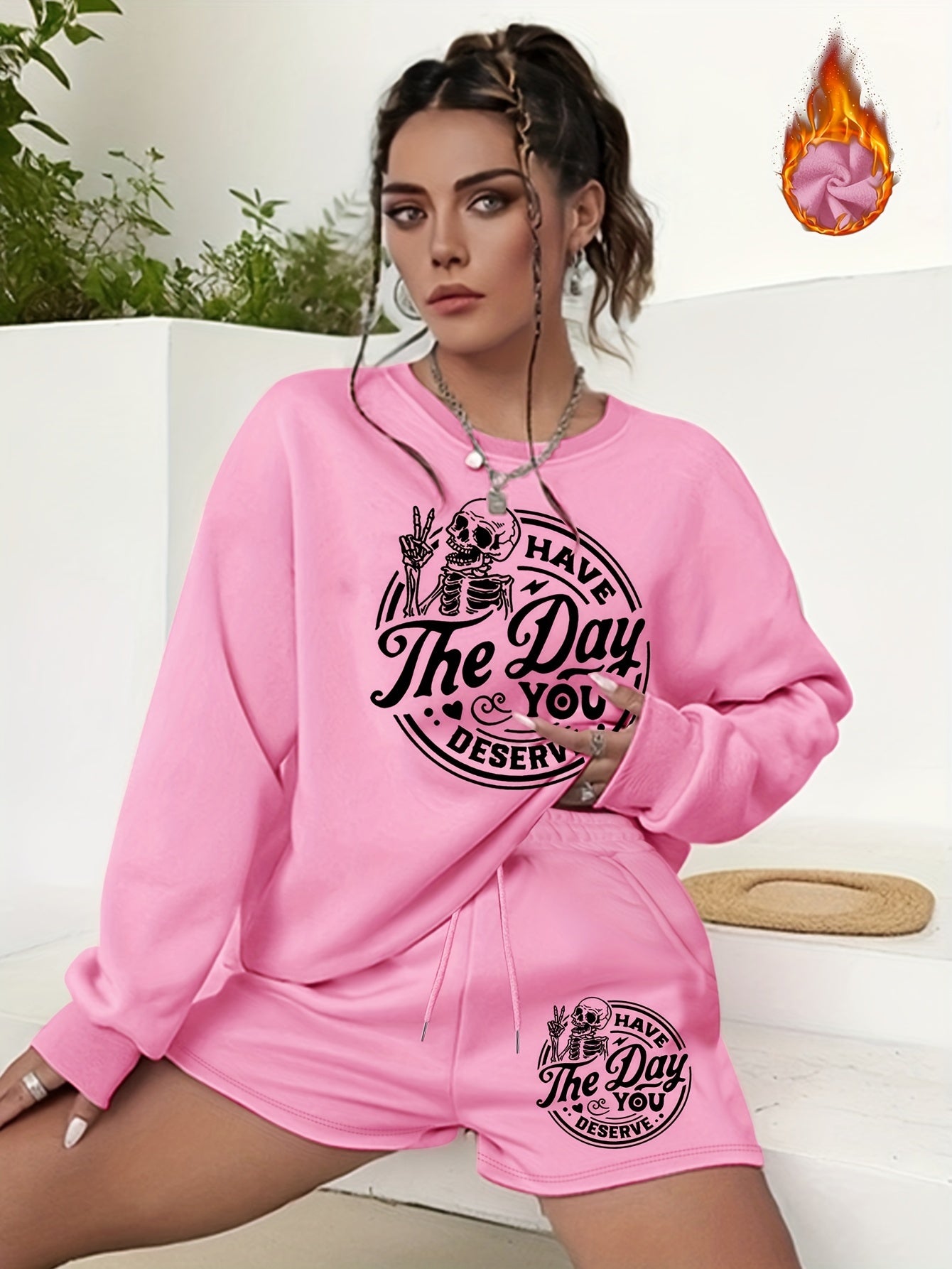  Halloween 2pcs Set Graphic Sweatshirt & Shorts Outfits