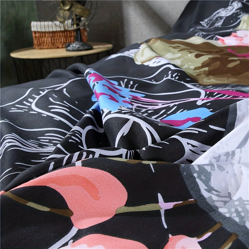 3D Skull Floral Print Duvet Cover Set Soft Comfortable Bedding Set