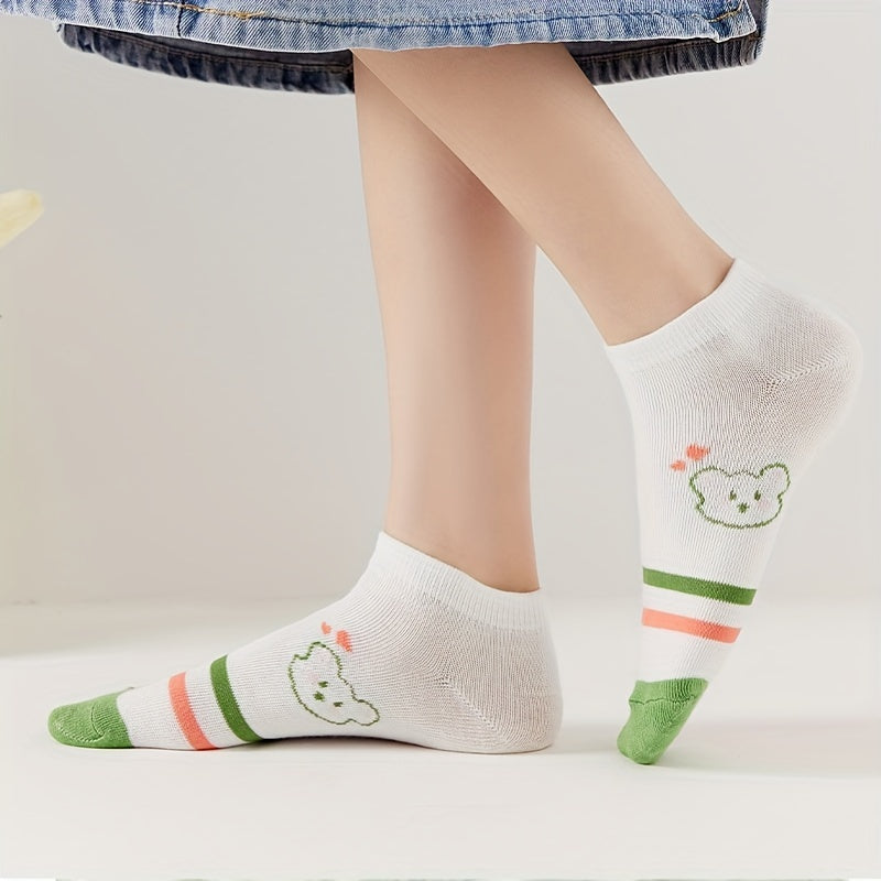 5 Pairs Cartoon Print Socks & Lightweight Low Cut Socks Women's