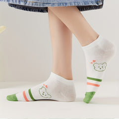 5 Pairs Cartoon Print Socks & Lightweight Low Cut Socks Women's