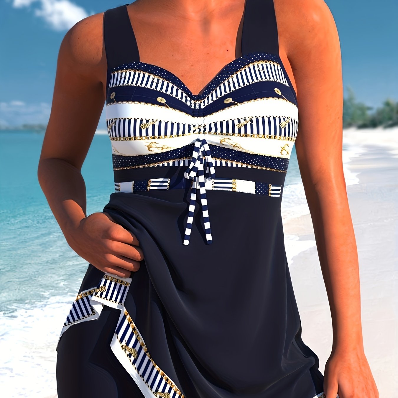  Anchor Print Tankini Two Piece Set