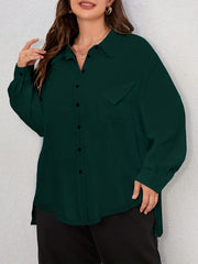  Casual Blouse Solid Long Sleeve Button Up Collar Shirt