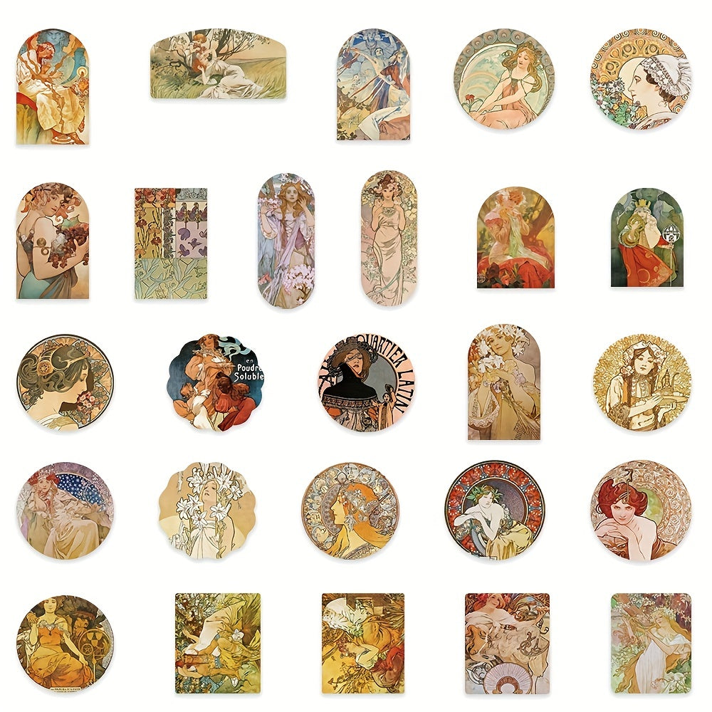 54pcs Retro Literary Character Stickers for Phone Case Laptop Decor