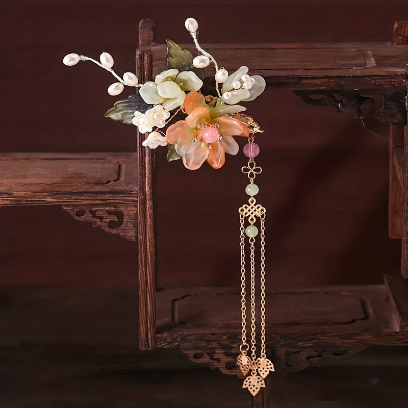 Chinese Style Flower Hair Clip With Pendant Bridal Wedding Hair Accessories