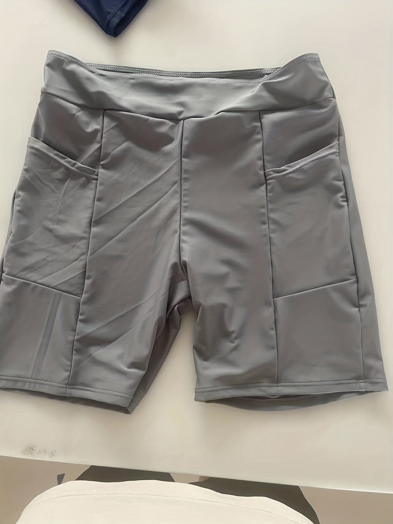  High Rise Skinny Swim Shorts With Two Pockets