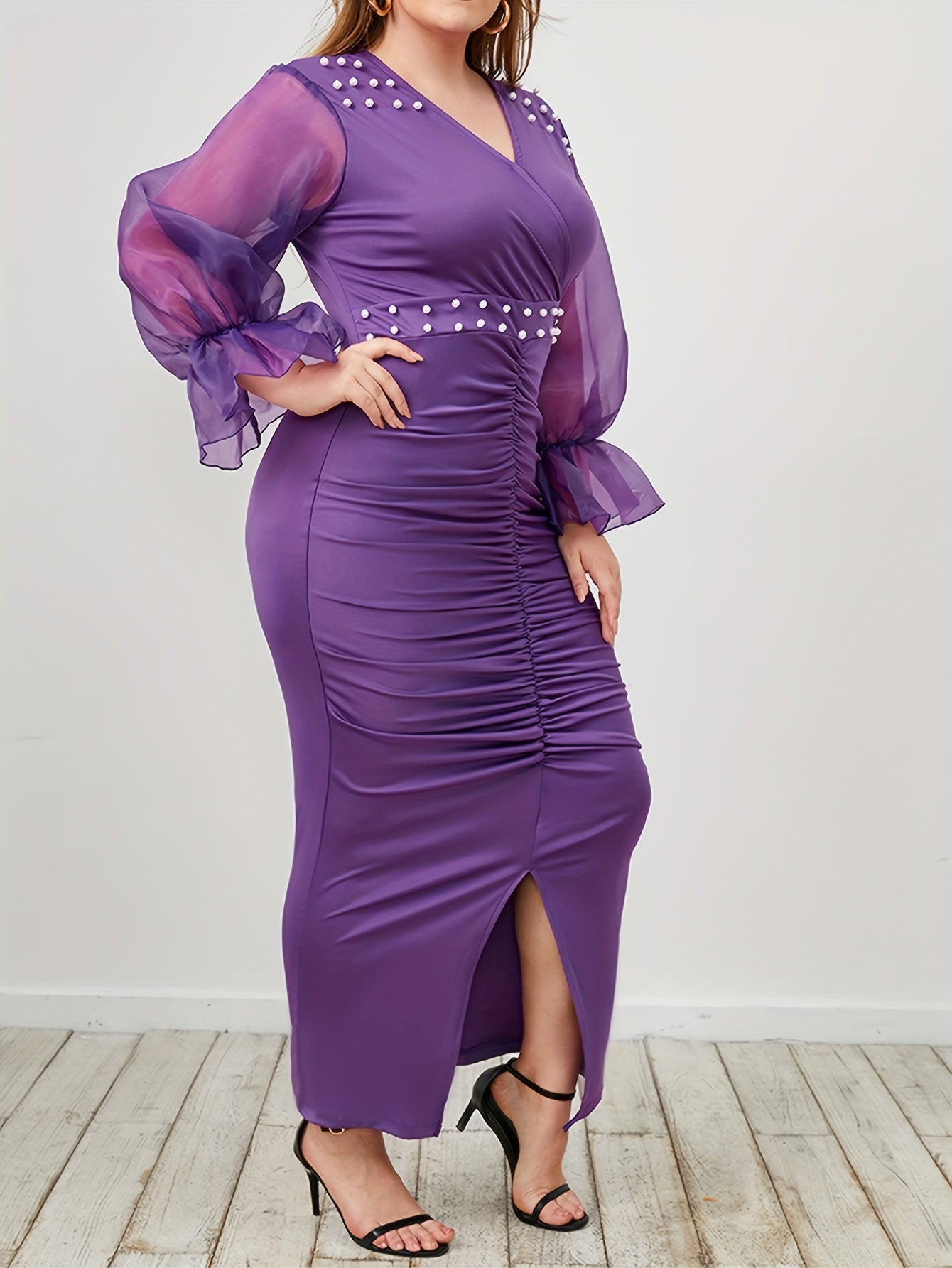  Maxi Dress Surplice Neck Ruched Split