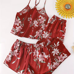 Floral Print Pajama Set Cami Top & Shorts & Pants