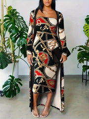 Women's Plus Baroque Print Cardigan & Tube Dress Set