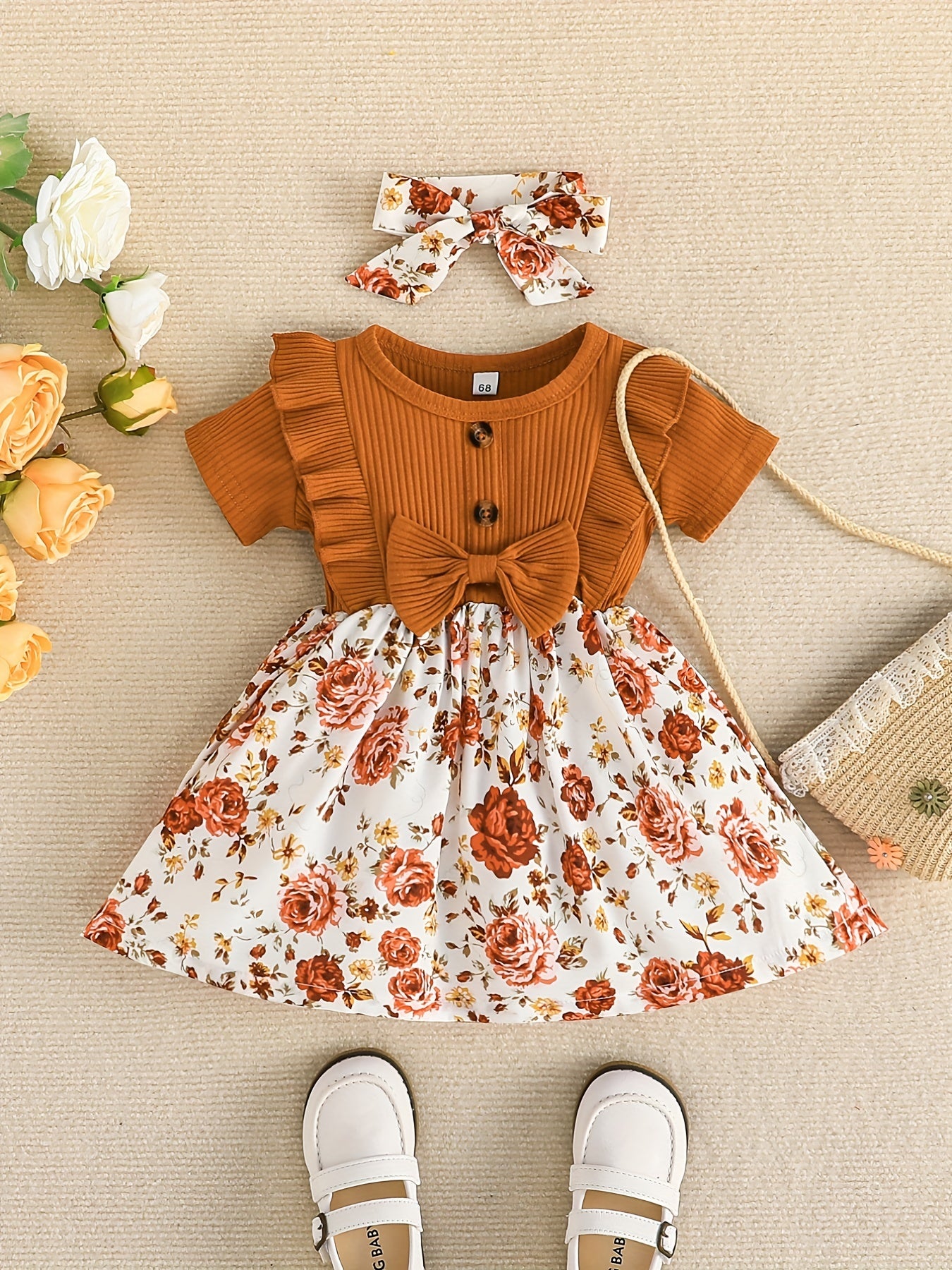 Baby Girls Ruffle Floral Dress Headband Set