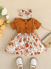 Baby Girls Ruffle Floral Dress Headband Set