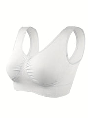  Sports Bra Women's Plus Solid Round Neck Full Coverage Seamless Medium