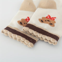 5 Pairs Kids Cartoon Bear Lace Crew Socks For Girls Khaki Short Tube All Season