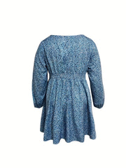  Ditsy Print Long Sleeve Mini Dress