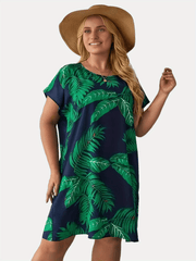  Leaf Print Short Sleeve Loungewear Dress