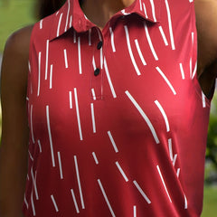  Women's Stripe Print Polo Neck Sports Top