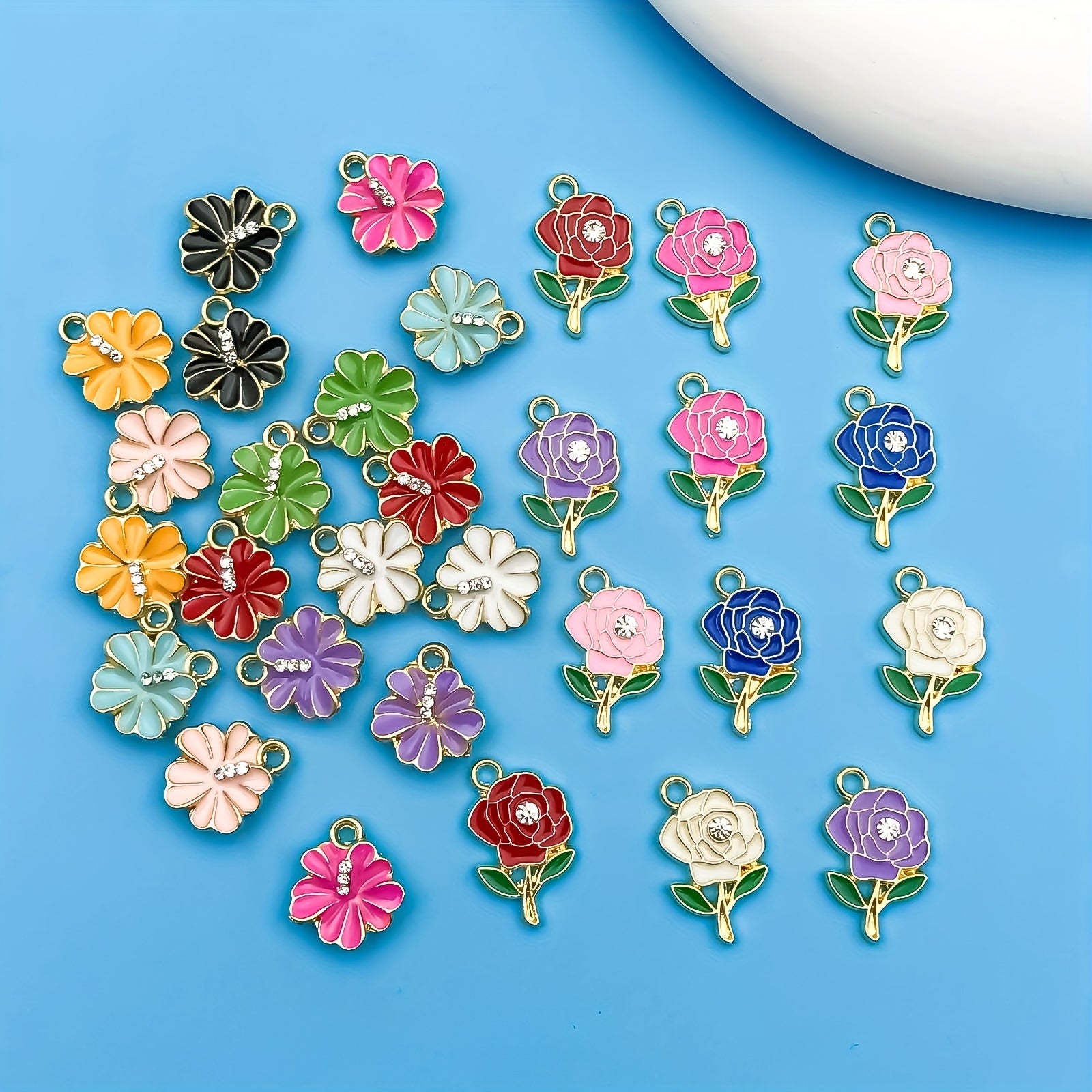 Colorful Rhinestone Flower Alloy Pendants for DIY Jewelry Making