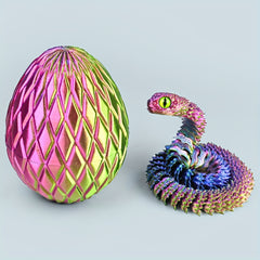 3D Printed Snake and Egg Statue with Flexible Joints Poseable Serpent