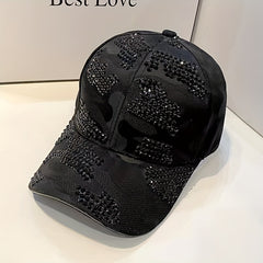 Rhinestone Decor Adjustable Baseball Cap Solid Cotton Sunscreen Dad Hats