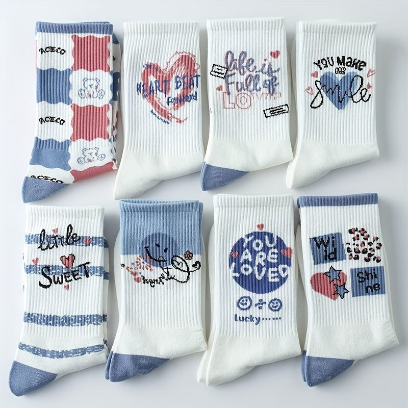 8 Pairs Letter Print Mid Tube Socks Women's Stockings
