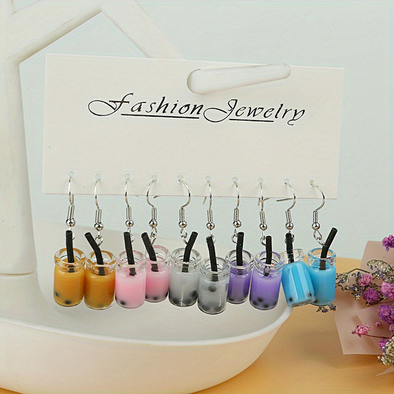 5 Pairs Girls Funny Milk Tea Drop Earrings for Party Birthday Gift