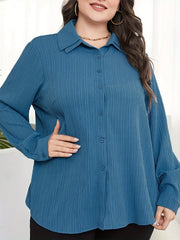  Solid Button Up Long Sleeve Blouse