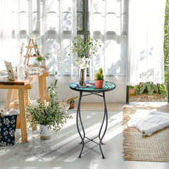 Metal Glass Small Round Table Living Room Side Table