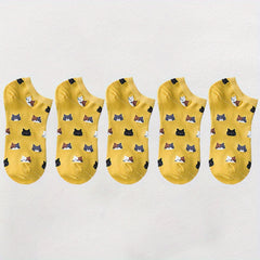 10 Pairs Cartoon Cat Print Socks Low Cut Ankle Socks Women's Stockings