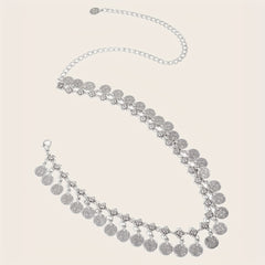 Vintage Boho Silvery Coin Pendant Waist Chain for Women