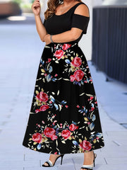  Ombre Print Cold Shoulder Maxi Dress Women's Plus