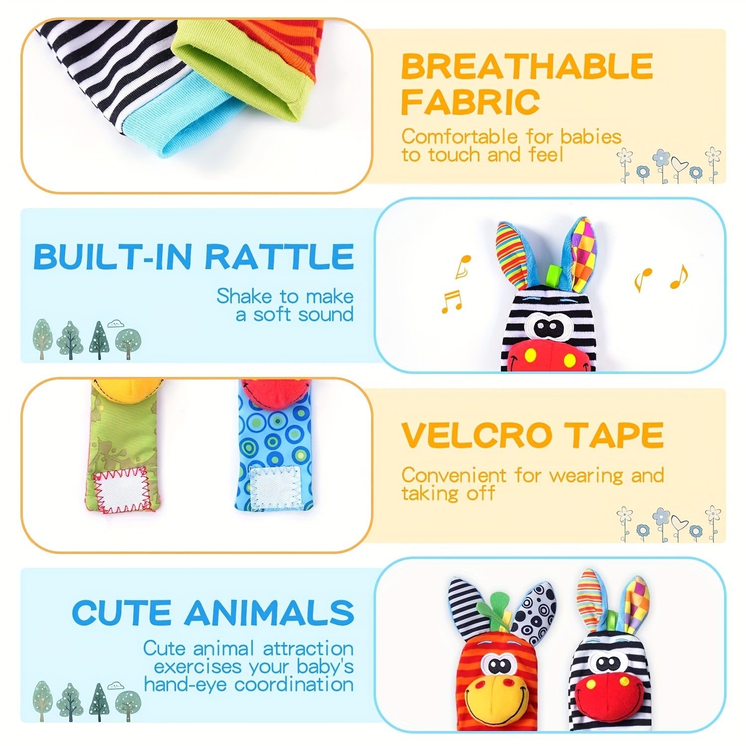4pcs Baby Wrist Rattles Foot Finder Toys Set