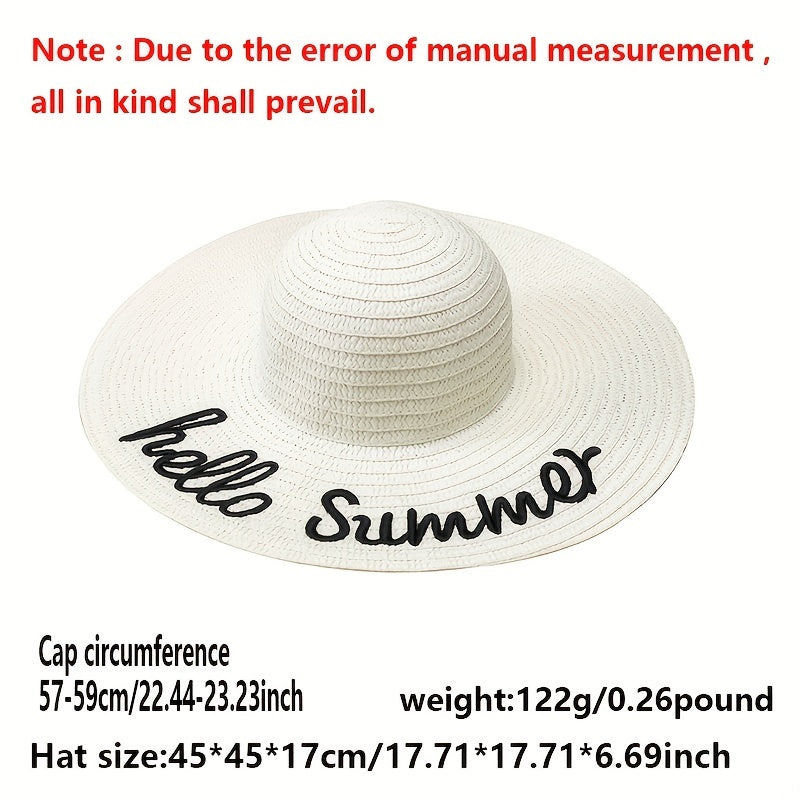Summer Embroidery Sun Hat Wide Brim Floppy Straw Hat