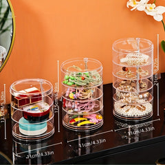 Rotary Table Top Jewelry Storage Box Transparent Dust Prevention Cosmetic Rack