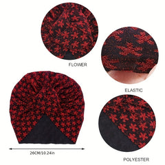 Glitter Flower Jacquard Turban Cap Solid Knotted Hijab Head Wraps
