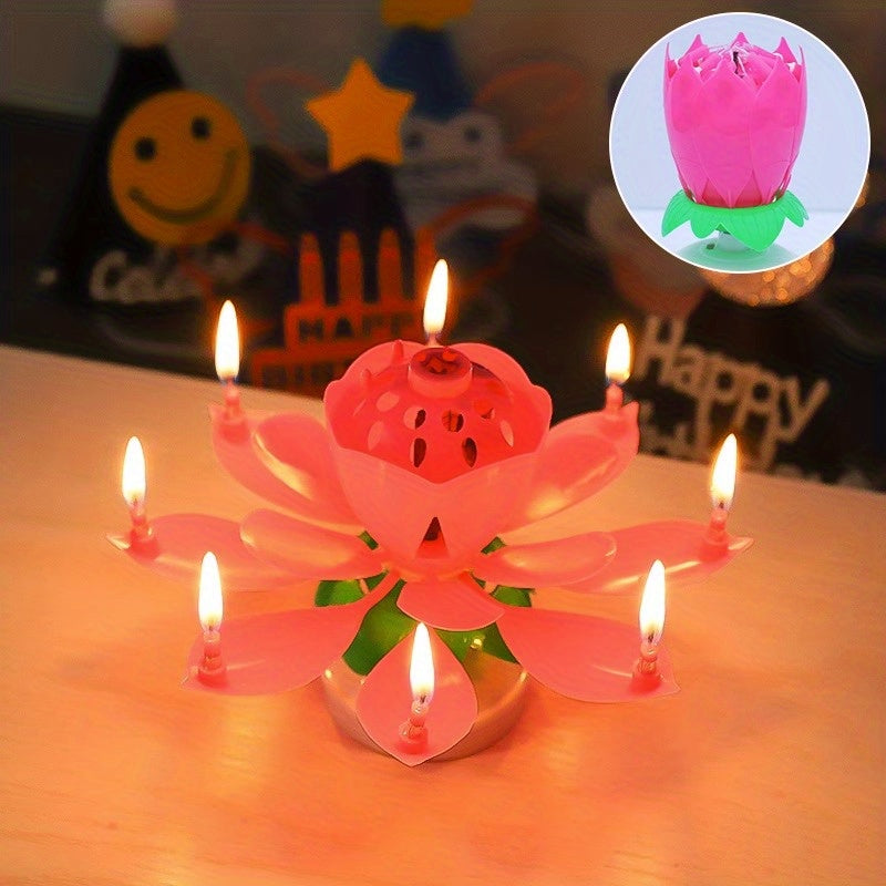 Lotus Flower Music Birthday Candle Kids Creative Rotating Flowers Singing