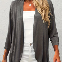  Solid Open Front Half Sleeve Cardigan