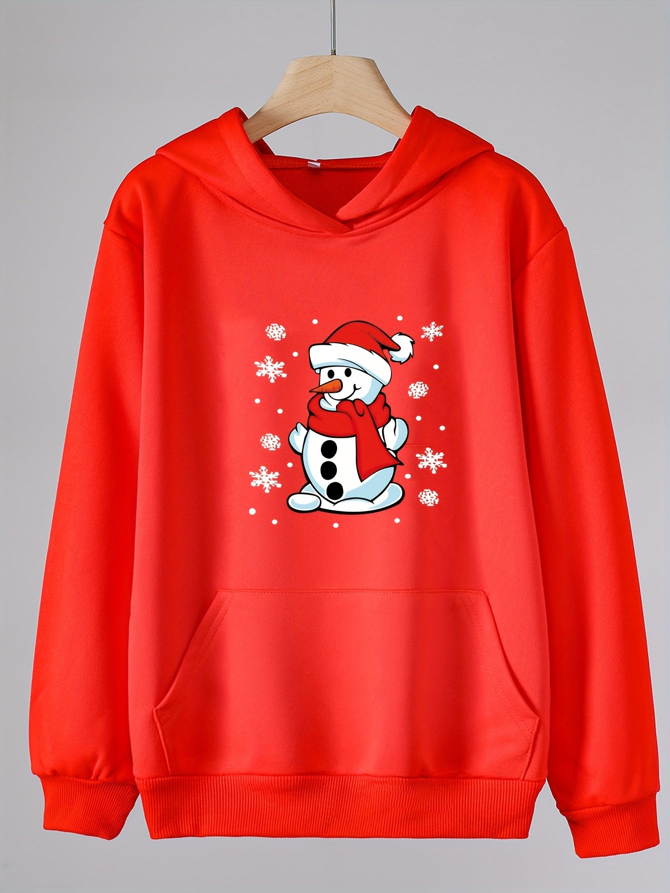 Girl's Christmas Snowman Print Hoodie Top