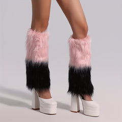 Colorblock Fuzzy Leg Warmers Knee High Socks Women's Stockings