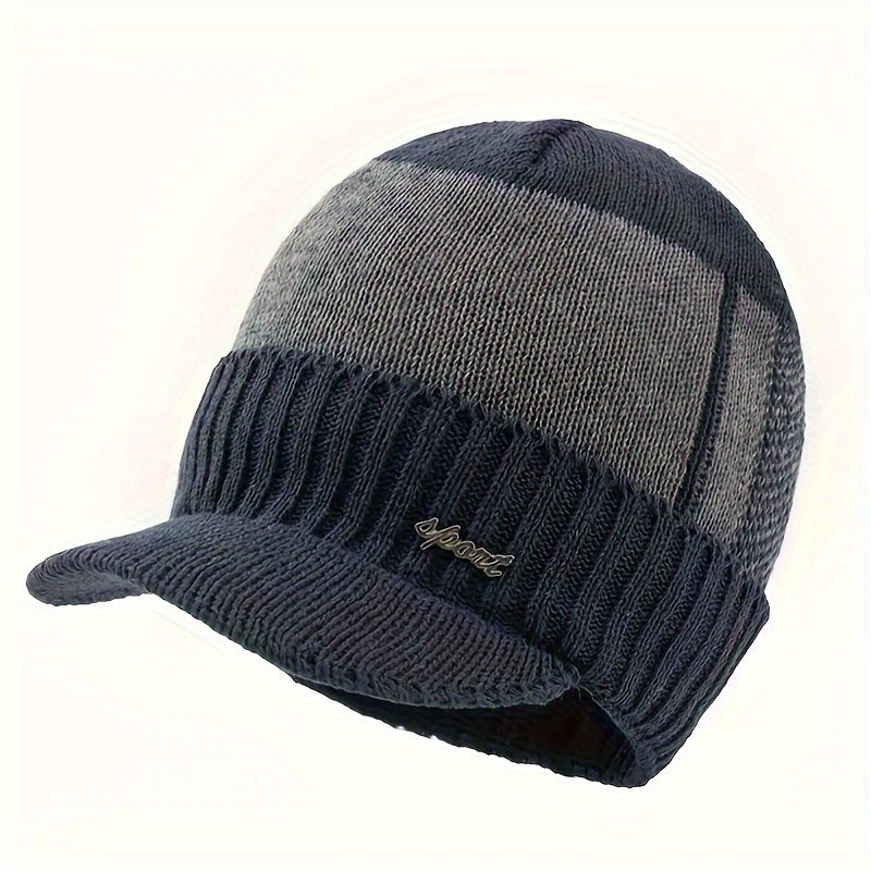 Men's Velvet Beanie Hat Winter Warm Knitted Hat For Outdoor Cycling