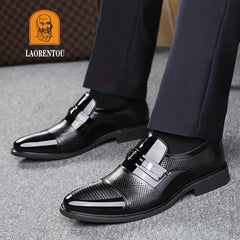 LAORENTOU Men's Leather Dress Shoes Pointed Toe Formal Non Slip Business Office