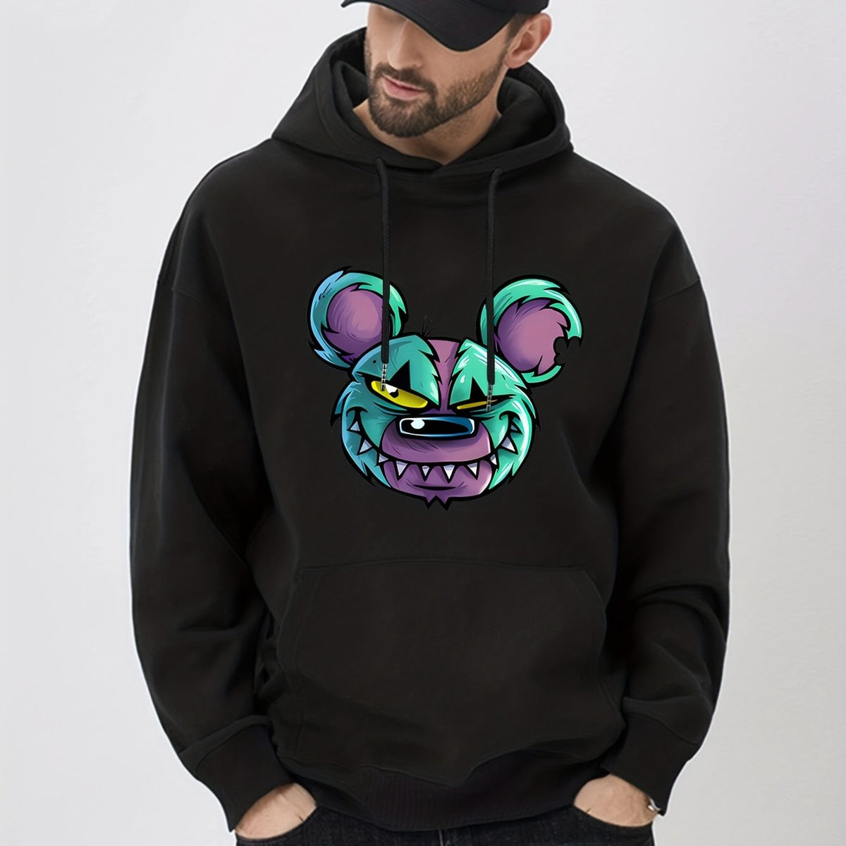 Comic Bear Print Hoodie for Men