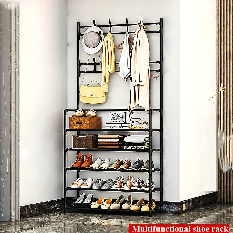 Shoe Storage Rack With Clothes Shelf Vertical Hanging Clothes Stand