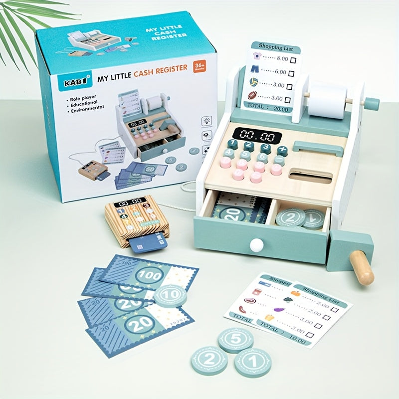 Wooden Toy Cash Register Kids Play House Business Simulation