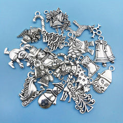 20pcs Antique Silver Christmas Charms Pendants for DIY Jewelry Making