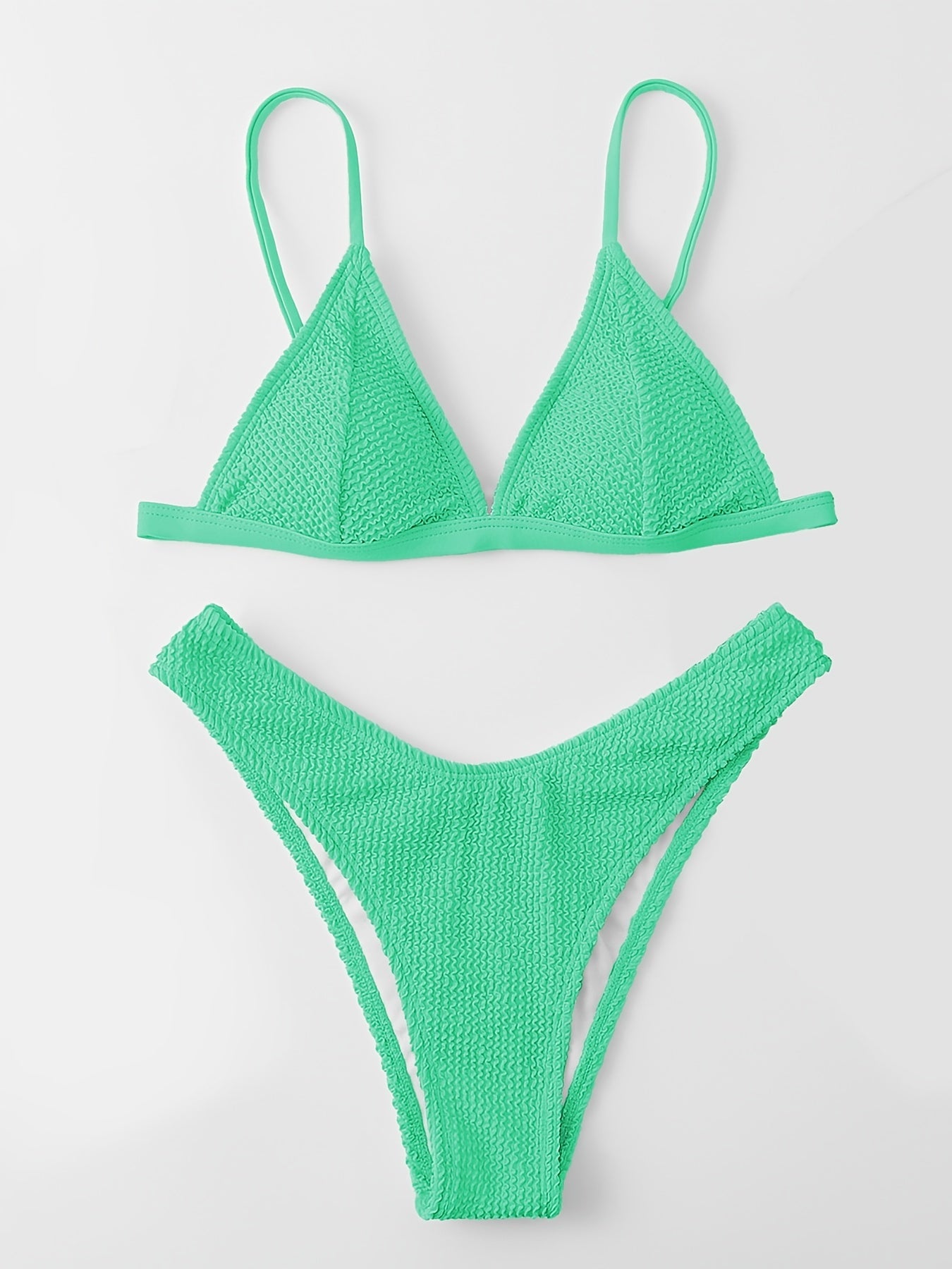 Green V Neck Ruched 2 Piece Bikini Set Spaghetti Strap Swimsuit