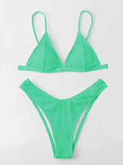 Green V Neck Ruched 2 Piece Bikini Set Spaghetti Strap Swimsuit