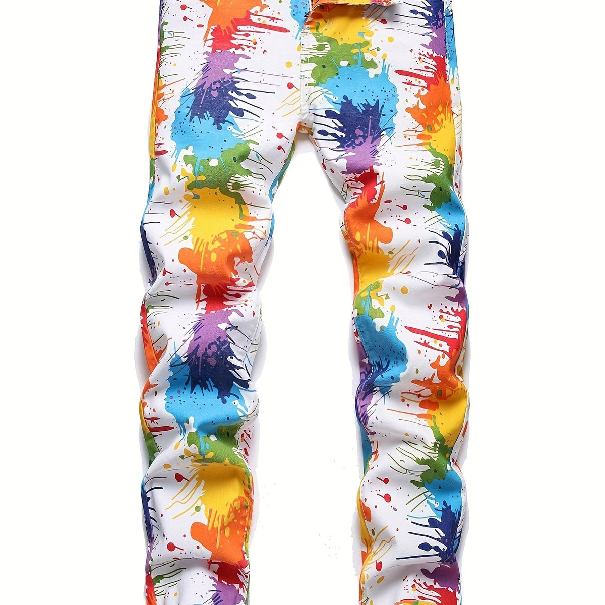 Men's Colorful Printed Denim Pants With Pockets