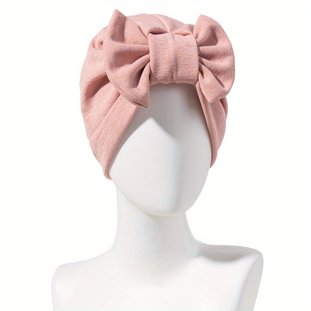 Solid Bowknot Turban Cap Elastic Head Wrap Lightweight Ramadan Head Scarf