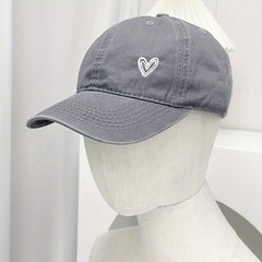 Vintage Washed Cowboy Baseball Cap with Heart Embroidery