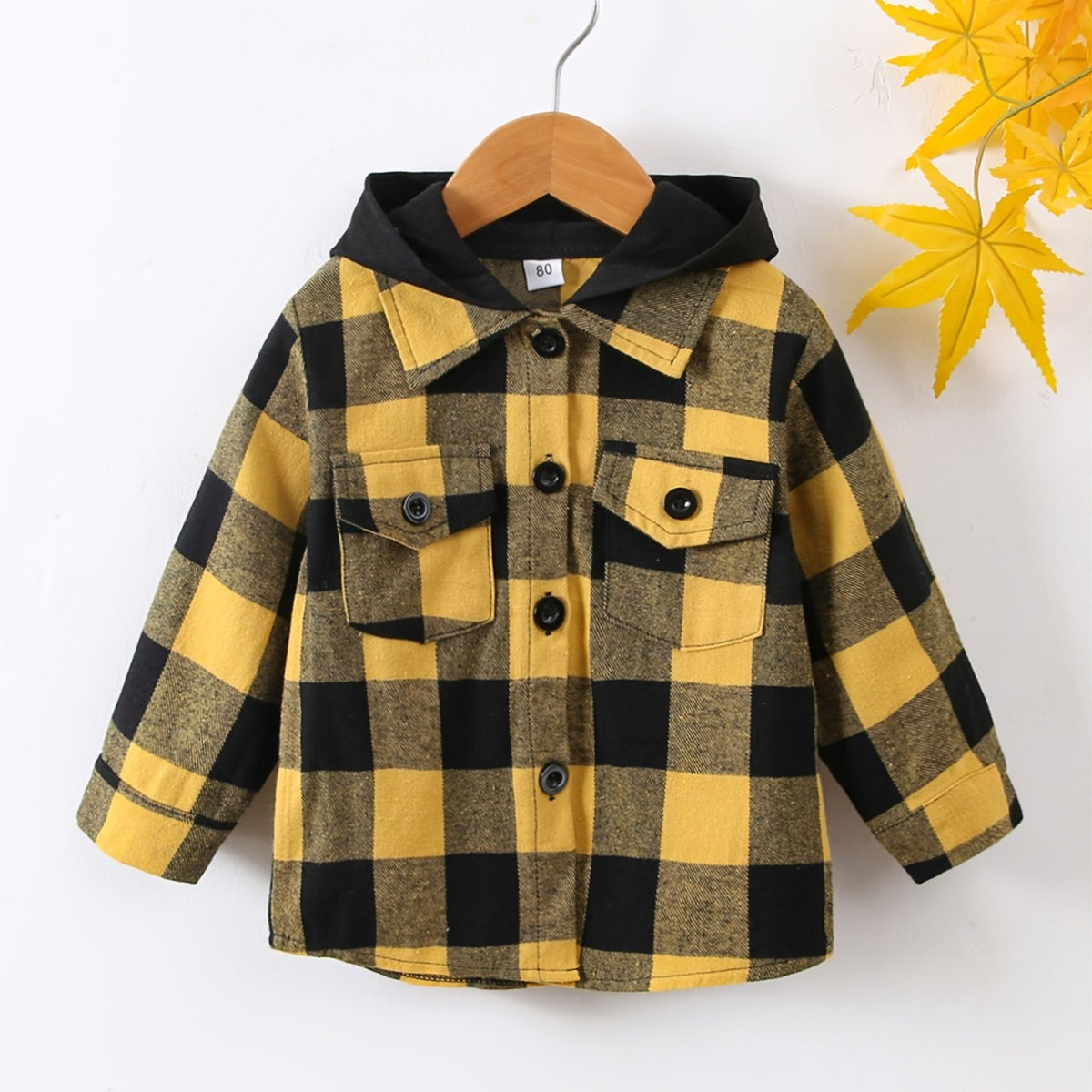 Boys Plaid Hooded Shirt Long Sleeve Button Down Jacket for Autumn