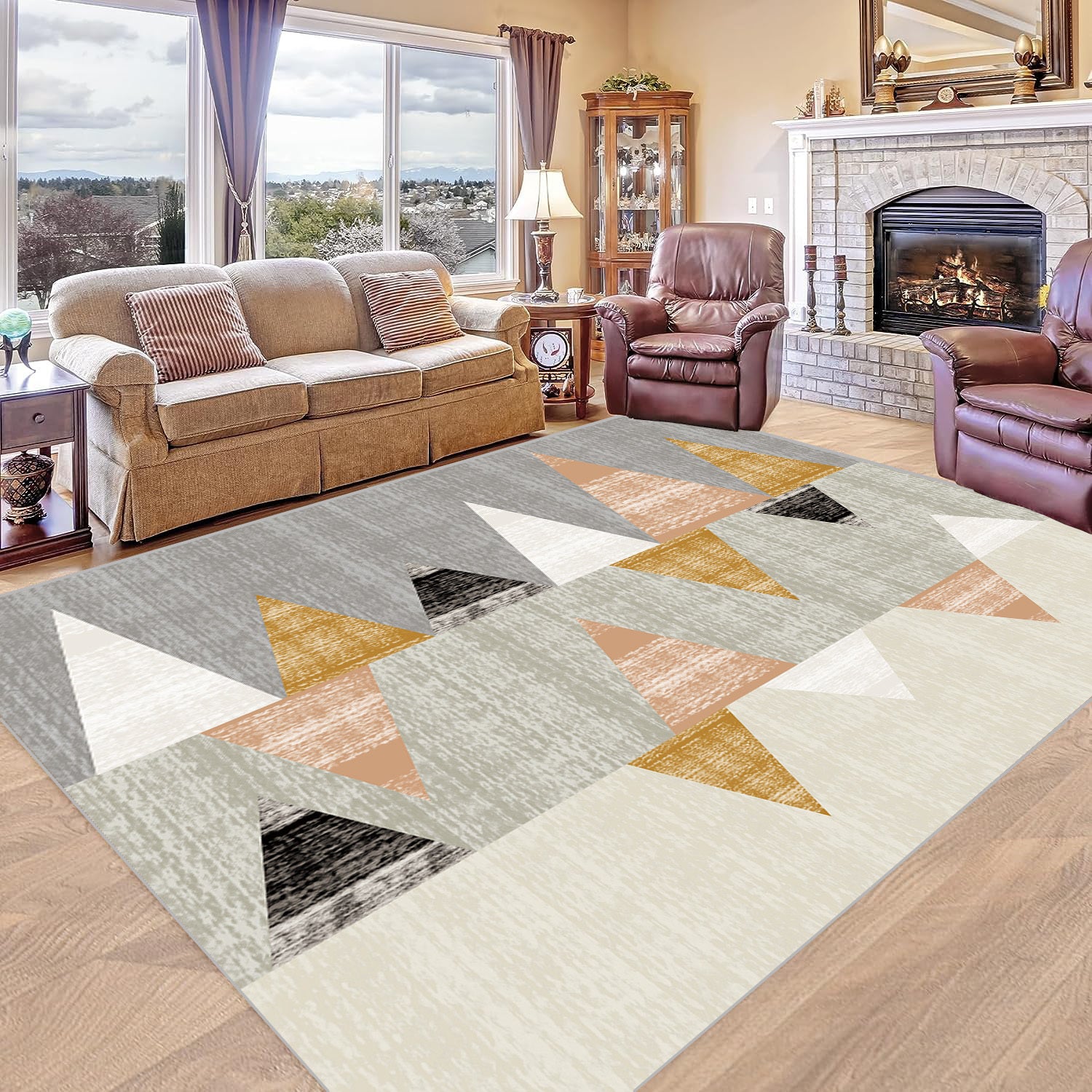 Fluffy Geometric Area Rug Soft Large Machine Washable Non-Slip Backing